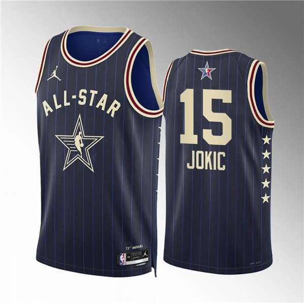 Mens 2024 All-Star #15 Nikola Jokic Navy Stitched Basketball Jersey